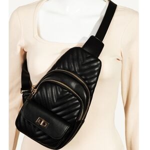 Black Sling Faux Leather Sling Bag New